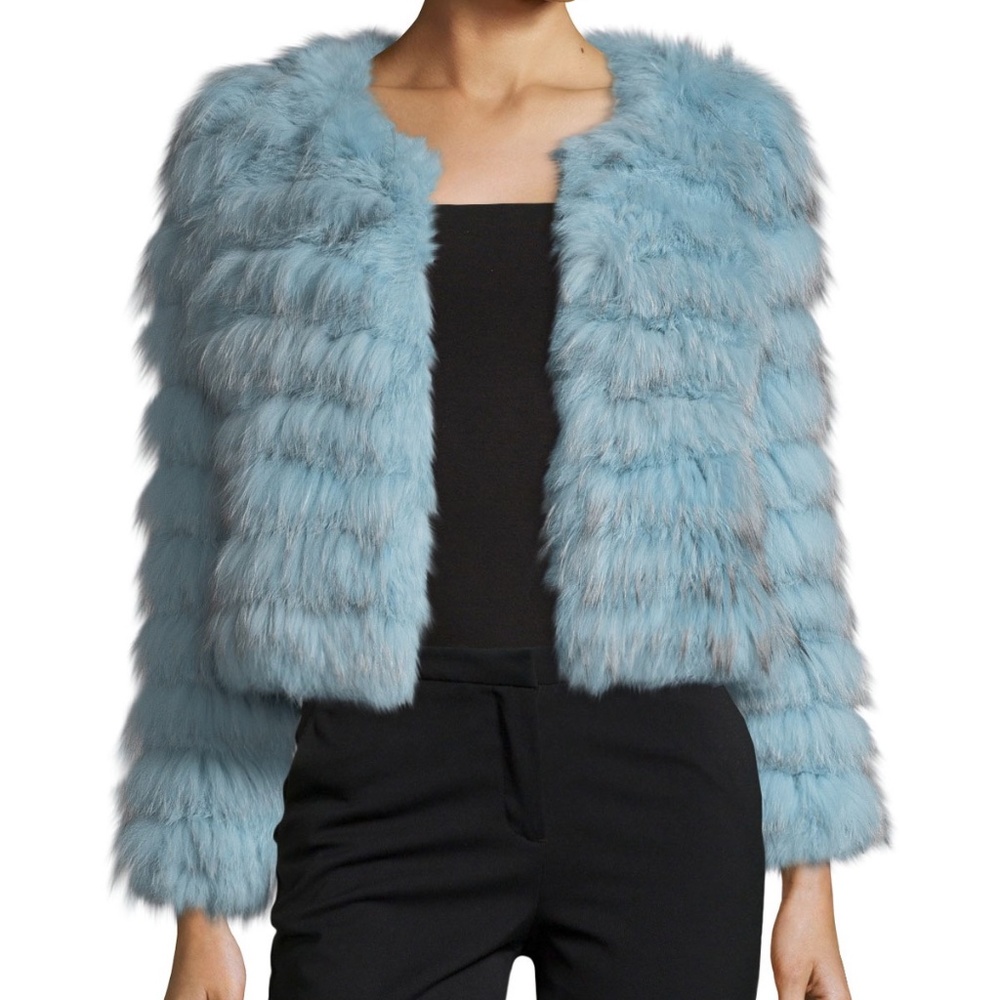Alice and Olivia Fawn Silver Fox and Fur Jacket XS